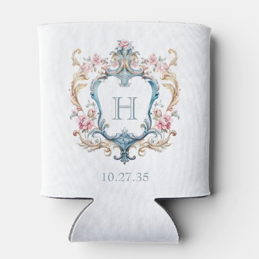  Monogrammed Floral Crest Wedding Blikjeskoeler (Achterkant)