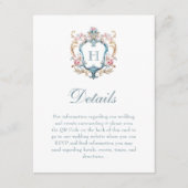  Monogrammed Floral Crest Wedding Details Informatiekaartje (Voorkant)