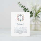  Monogrammed Floral Crest Wedding Details Informatiekaartje (Staand voorkant)