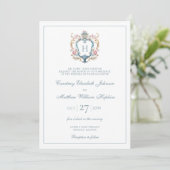 Monogrammed Floral Crest Wedding Kaart (Staand voorkant)