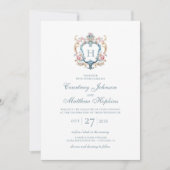 Monogrammed Floral Crest Wedding Kaart (Voorkant)
