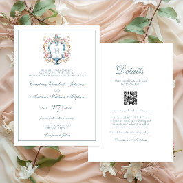 Monogrammed Floral Crest Wedding Kaart