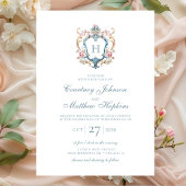 Monogrammed Floral Crest Wedding Kaart