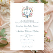 Monogrammed Floral Crest Wedding Kaart