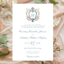 Monogrammed Floral Crest Wedding Kaart