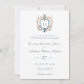 Monogrammed Floral Crest Wedding Kaart (Voorkant)