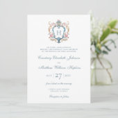 Monogrammed Floral Crest Wedding Kaart (Staand voorkant)