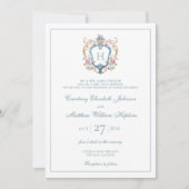  Monogrammed Floral Crest Wedding Kaart (Voorkant)