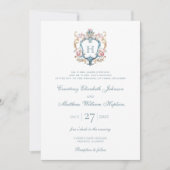 Monogrammed Floral Crest Wedding Kaart (Voorkant)