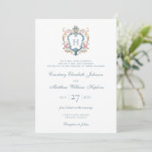 Monogrammed Floral Crest Wedding Kaart (Staand voorkant)