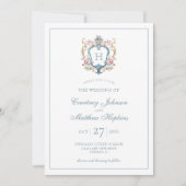  Monogrammed Floral Crest Wedding Kaart (Voorkant)