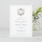  Monogrammed Floral Crest Wedding Kaart (Staand voorkant)