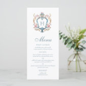 Monogrammed Floral Crest Wedding Menu (Staand voorkant)
