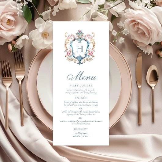 Monogrammed Floral Crest Wedding Menu