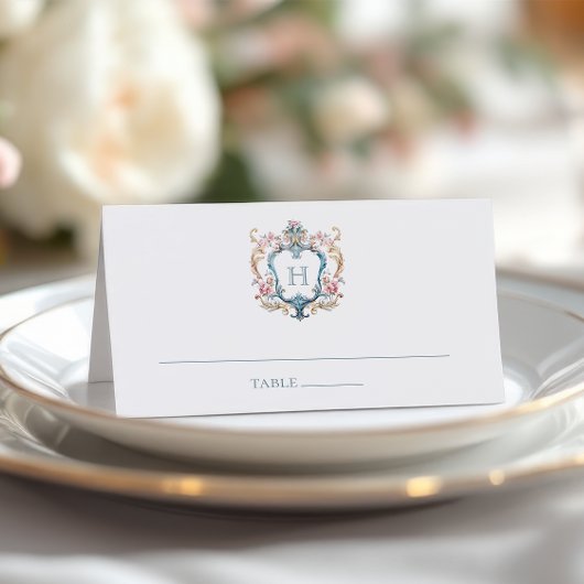  Monogrammed Floral Crest Wedding Plaatskaartje
