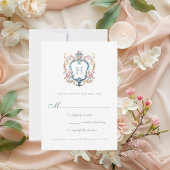 Monogrammed Floral Crest Wedding RSVP Kaartje
