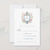  Monogrammed Floral Crest Wedding RSVP Kaartje (Voorkant)