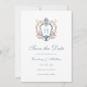 Monogrammed Floral Crest Wedding Save The Date (Voorkant)