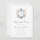  Monogrammed Floral Crest Wedding Save The Date (Voorkant)