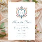 Monogrammed Floral Crest Wedding Save The Date