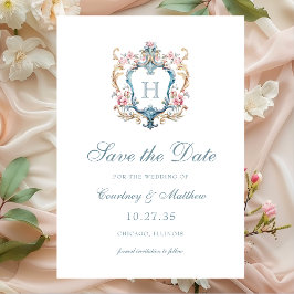 Monogrammed Floral Crest Wedding Save The Date