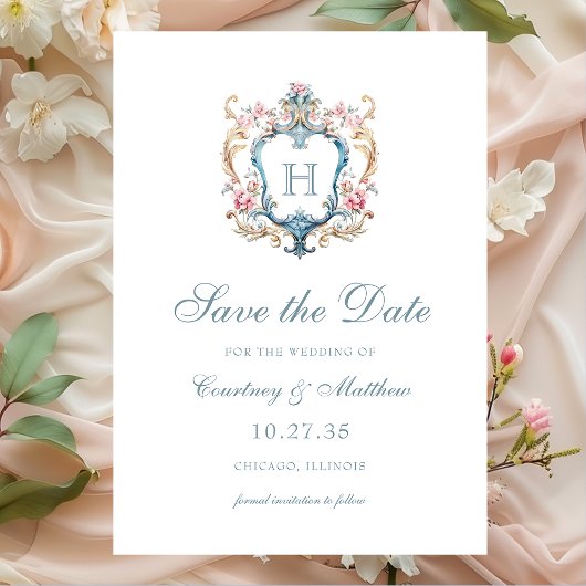 Monogrammed Floral Crest Wedding Save The Date