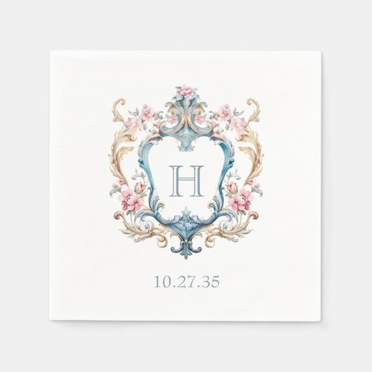  Monogrammed Floral Crest Wedding Servet (Voorkant)