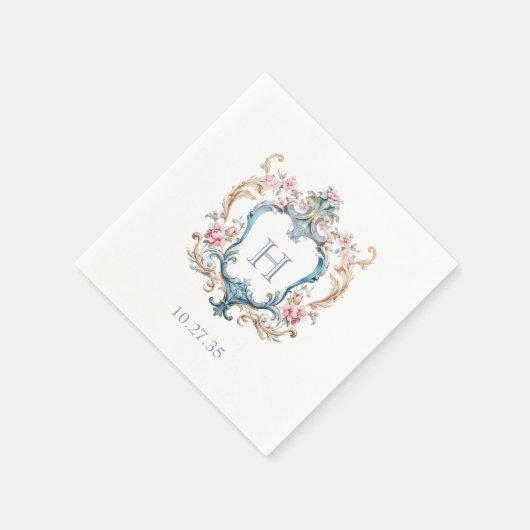  Monogrammed Floral Crest Wedding Servet (Hoek)