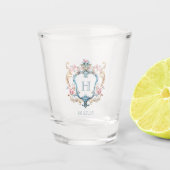  Monogrammed Floral Crest Wedding Shot Glas (Voorkant)