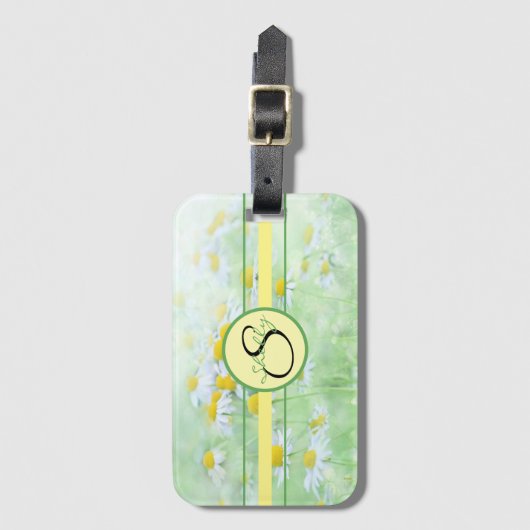 Monogrammed Floral Daisies Bagagelabel (Voorkant (verticaal))