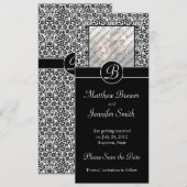 Monogrammed Floral Damask Foto bewaart de Datum Ka Kaart (Voorkant / Achterkant)