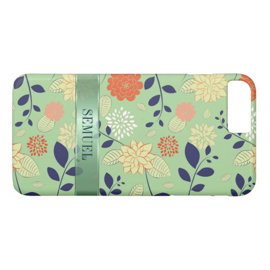 Monogrammed Floral Design Metallic accent Case-Mate iPhone Case (Achterkant (Horizontaal))
