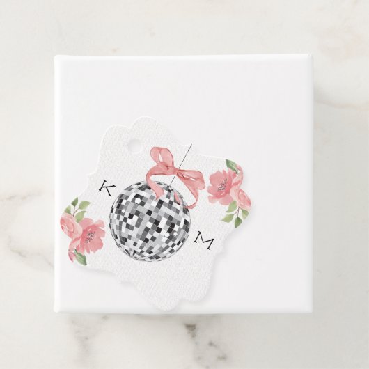 Monogrammed Floral Disco Ball Bruiloft Dank u Bedankjes Labels (In situ)