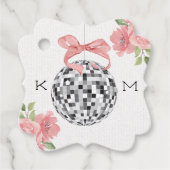 Monogrammed Floral Disco Ball Bruiloft Dank u Bedankjes Labels (Voorkant)