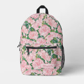 Monogrammed Floral Elegant Roze Bedrukte Rugzak (Voorkant)