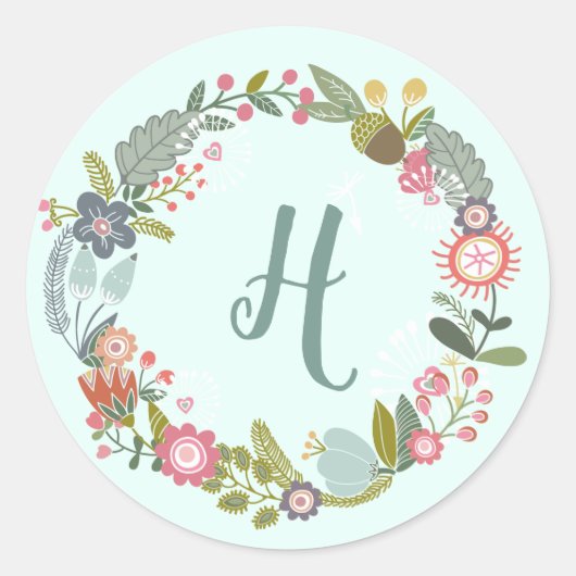 Monogrammed Floral Envelope Seal Ronde Sticker (Voorkant)