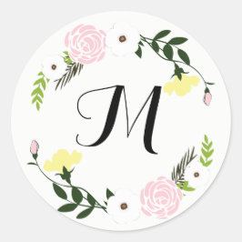 Monogrammed Floral Garden Bruiloft Sticker