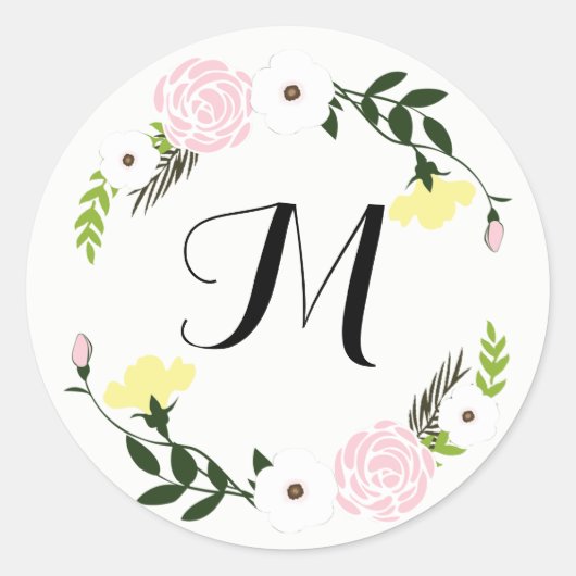 Monogrammed Floral Garden Bruiloft Sticker (Voorkant)