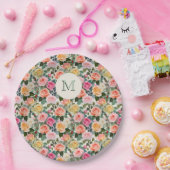 Monogrammed Floral Garden Rozen Elegant Papieren Bordje (Feest)