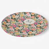 Monogrammed Floral Garden Rozen Elegant Papieren Bordje (Gekanteld)