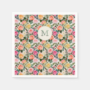 Monogrammed Floral Garden Rozen Elegant Servet
