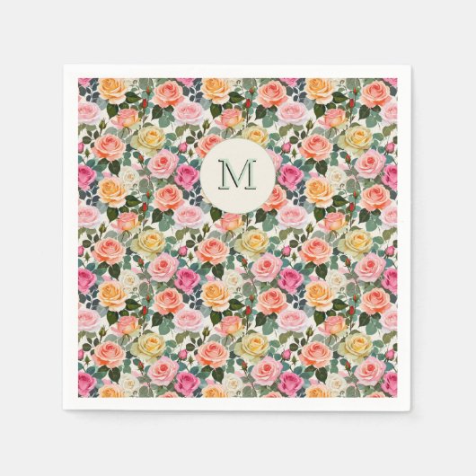  Monogrammed Floral Garden Rozen Elegant Servet (Voorkant)