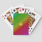 Monogrammed Floral Green Paars Diagonaal Patroon Pokerkaarten (Achterkant)