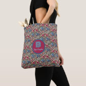 Monogrammed  Floral Houndstooth Plaid Tote Bag (Dichtbij)