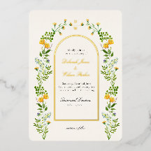 Monogrammed Floral in Arch lijst Folie Invitation