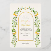Monogrammed Floral in Arch lijst Folie Invitation Folie Uitnodiging (Voorkant)