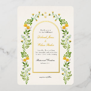 Monogrammed Floral in Arch lijst Folie Invitation Uitnodiging