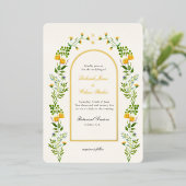 Monogrammed Floral in Arch lijst Folie Invitation Uitnodiging (Staand Voorkant)