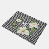 Monogrammed Floral Magnolia Black and White Check Deurmat (Schuin)