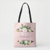 Monogrammed Floral Maid of Honor Tote Bag (Voorkant)